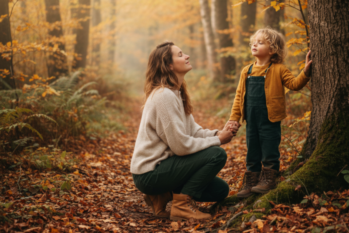 Mama z dzieckiem odpoczywa na spacerze